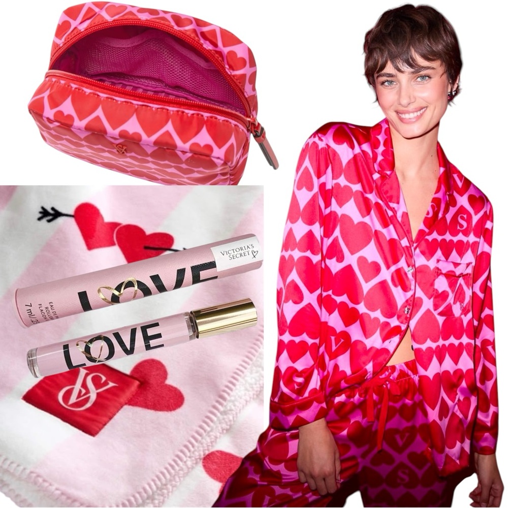 VICTORIA’S SECRET LIMITED EDITION PEONY & LIPSTICK HEARTS SATIN PAJAMA SET